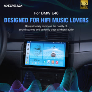 Andream Android 14 Car Radio Stereo Compatible with BMW 3 Series E46 25i M3 Sedan Featuring Wireless CarPlay Android Auto and Audio Tuning