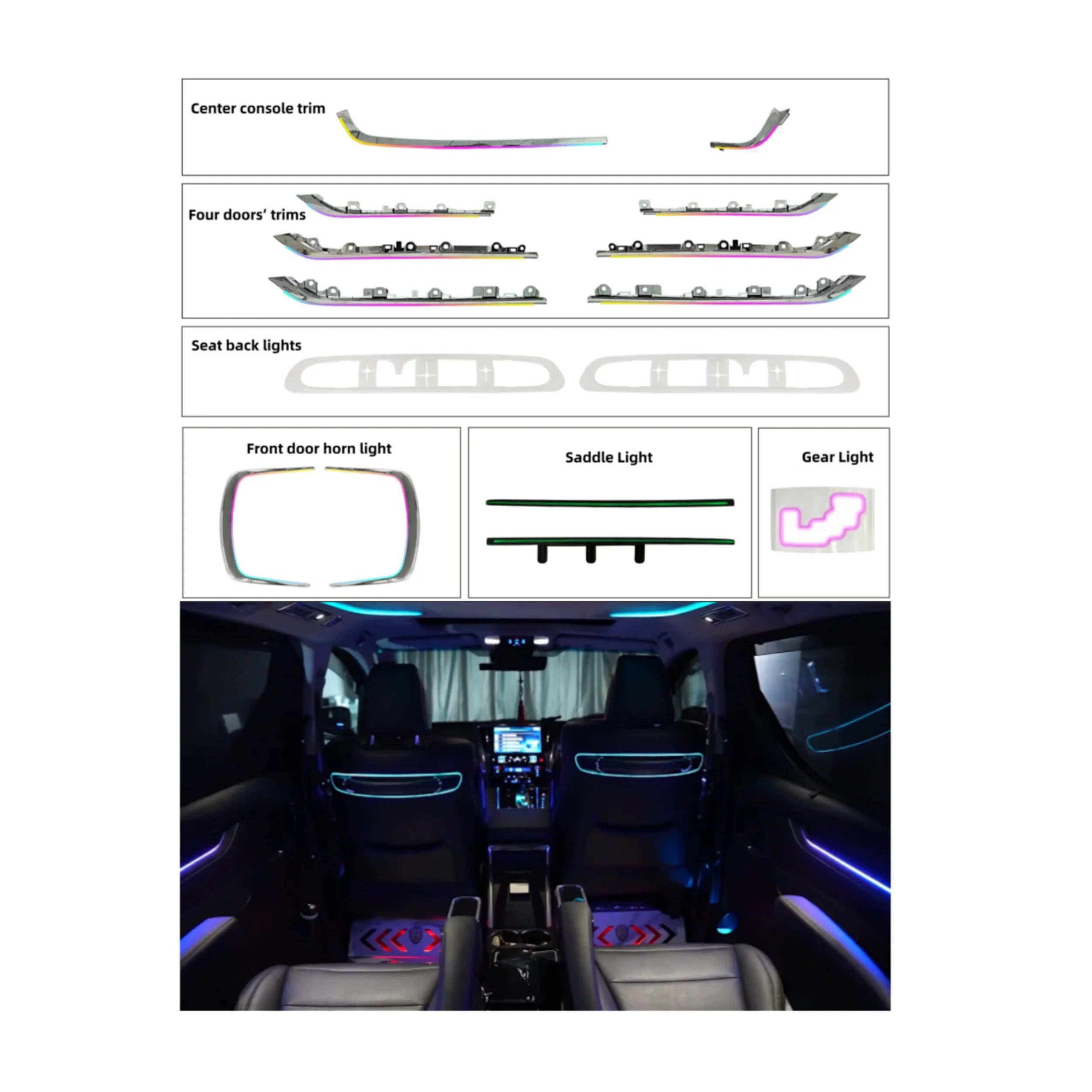 RHD/LHD Right Hand Driver Car Ambient Symphony Light Interior Suitable for Toyota Alphard/Vellfire Colorful 25 Lights