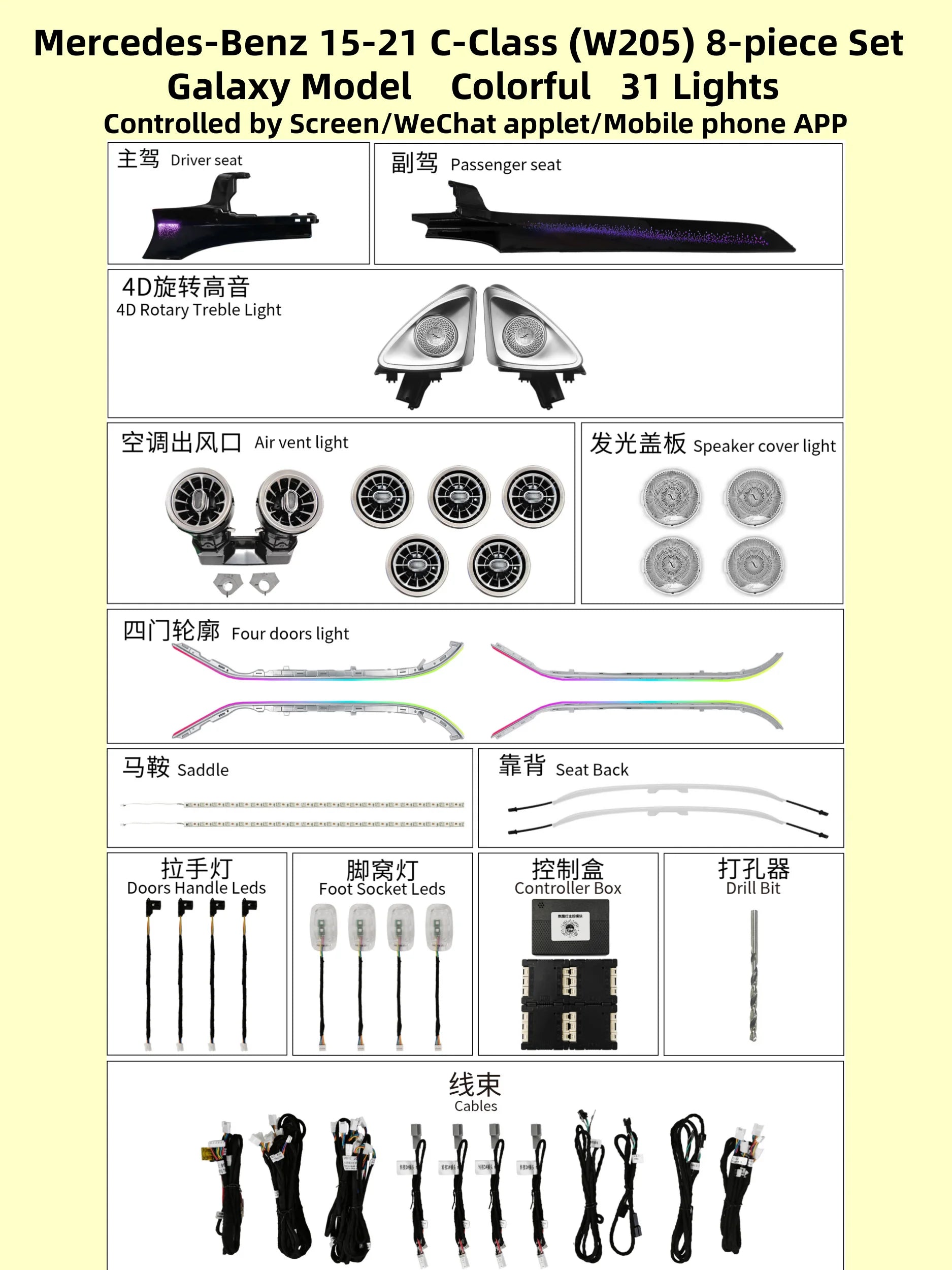 New Top Configuration High Quality Suitable for Mercedes-Benz C-Class (W205) Ambient Interior Light Car Interior Light 31 Lights