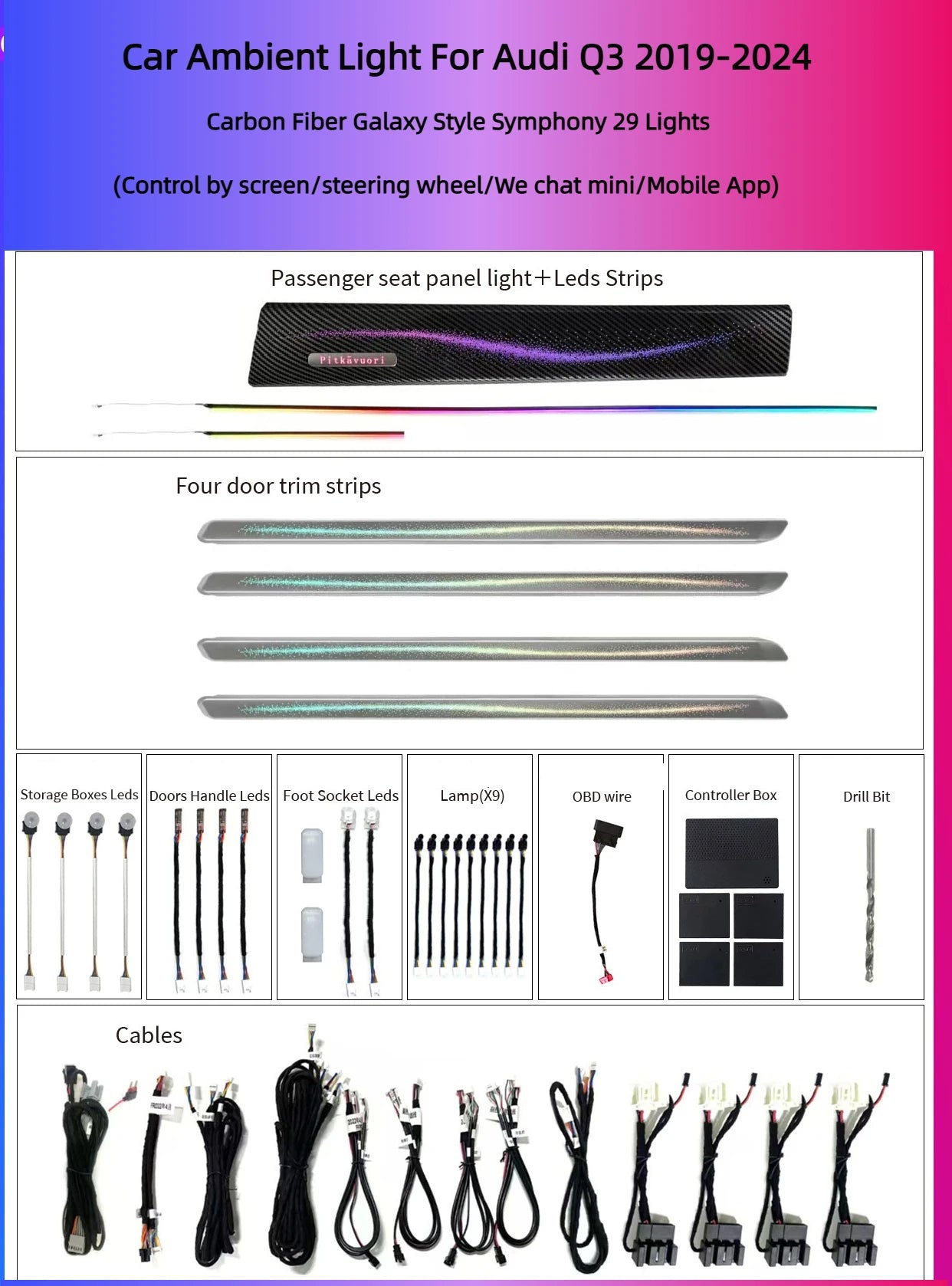 Factory Price Symphony Ambient Light Car Interior Atmosphere Lamp  Dynamic Multiple Colors Style Suitable for Audi Q3 2019-2024