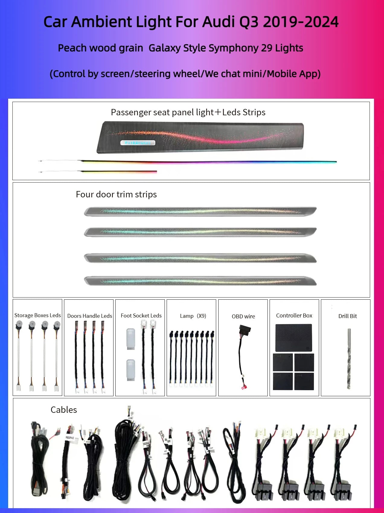 Factory Price Symphony Ambient Light Car Interior Atmosphere Lamp  Dynamic Multiple Colors Style Suitable for Audi Q3 2019-2024