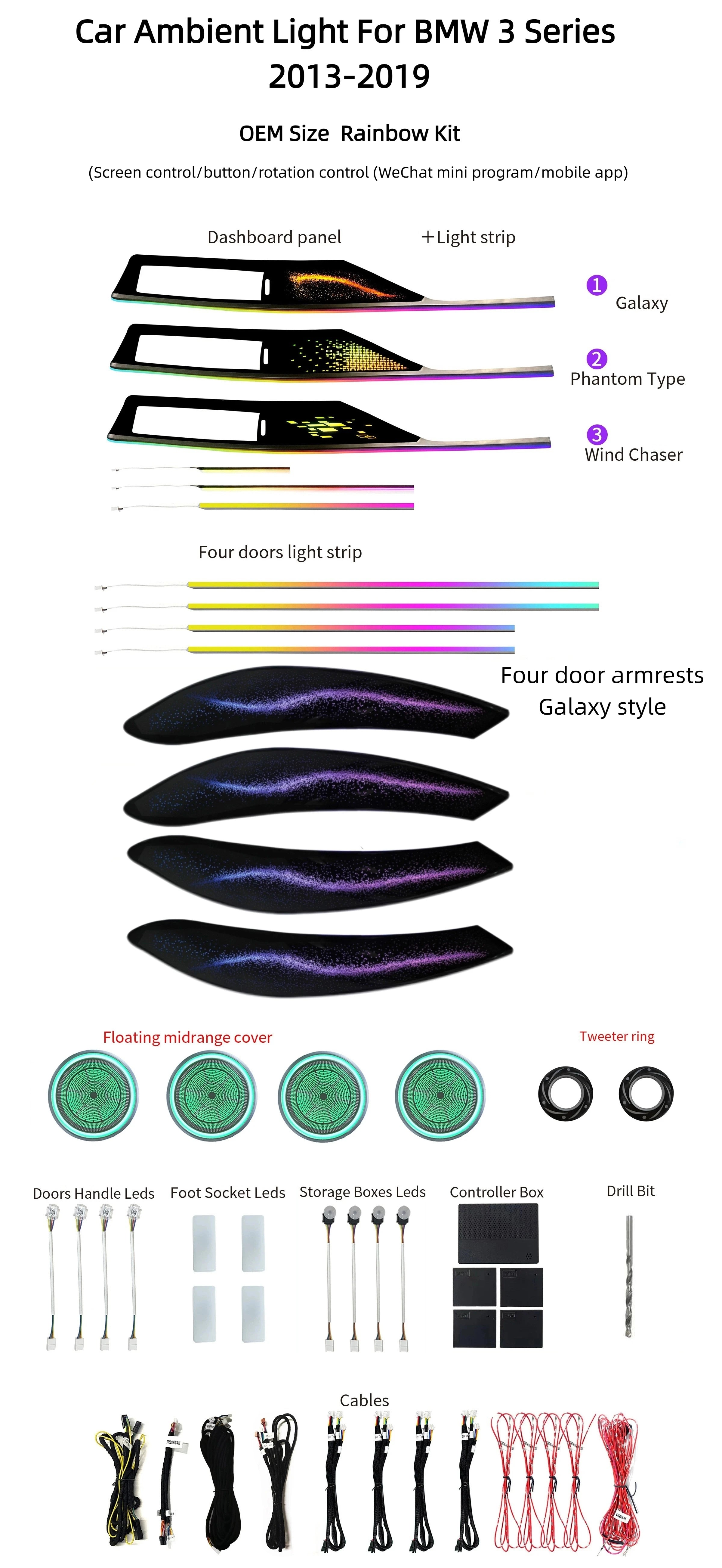 Car Ambient LED Symphony Speaker Cover Door Armrest Light Suitable for BMW 3 Series  F30 F34  F35 4 Series F32 F33 F36 2014-2019