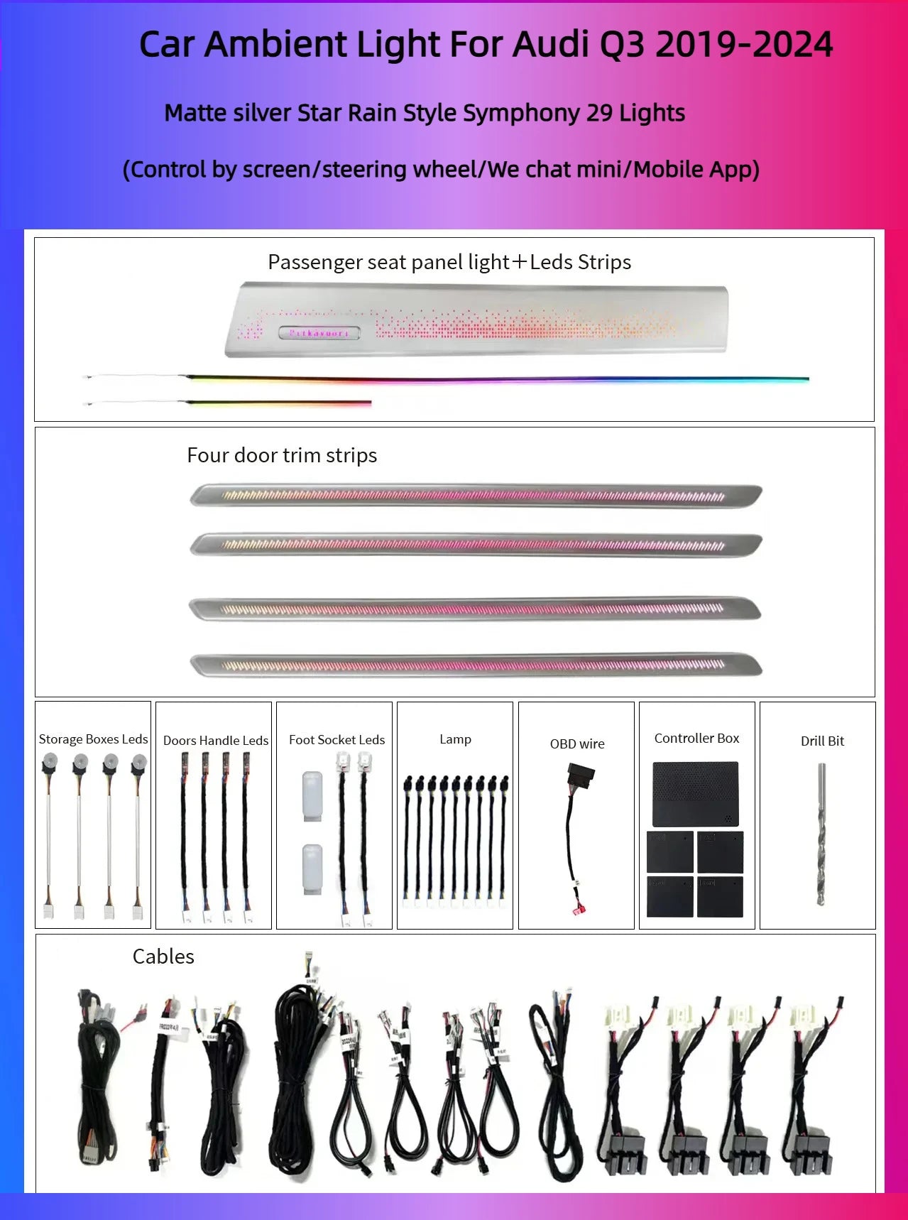 Factory Price Symphony Ambient Light Car Interior Atmosphere Lamp  Dynamic Multiple Colors Style Suitable for Audi Q3 2019-2024