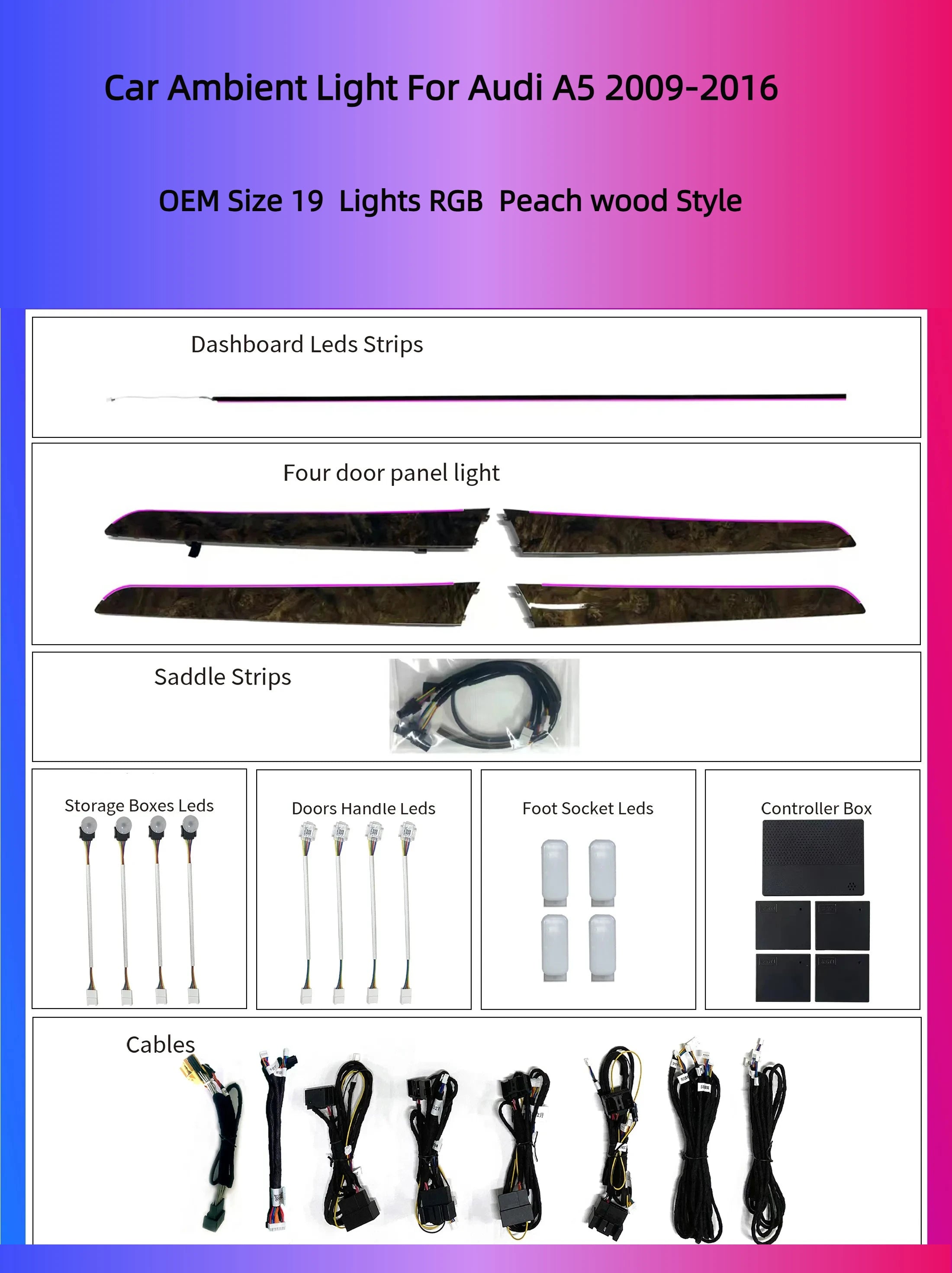 Car Led Interior Symphony Ambient Light Decoration Lamp Colorful Suitable for Audi A5 2009-2016 B8 2010 2011 2012 2013 2014 2015