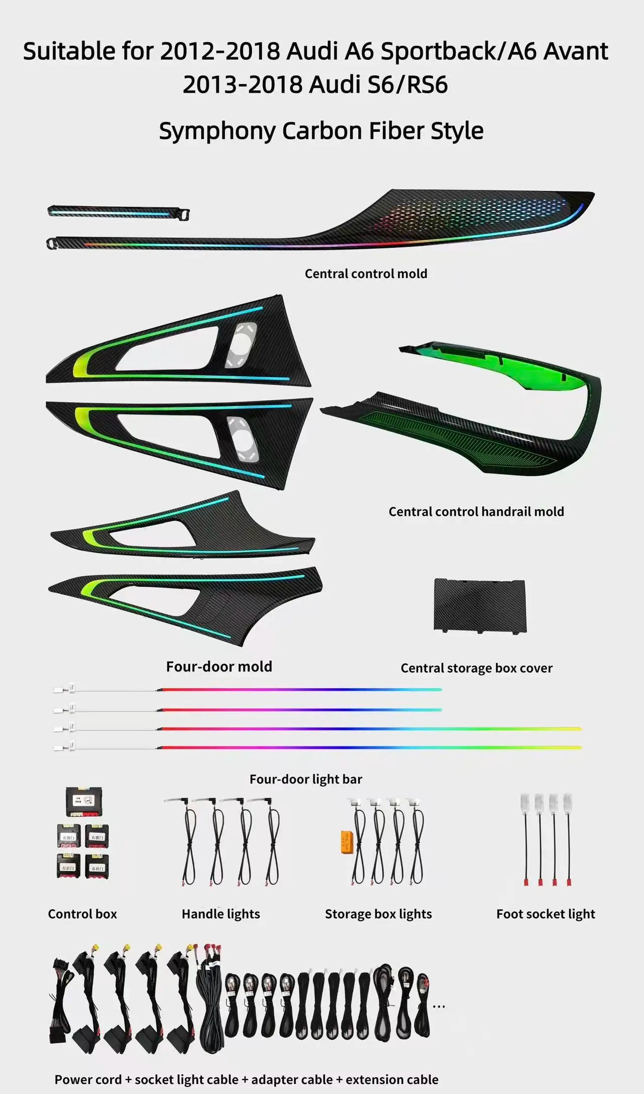 Car Symphony Ambient Light Colorful Style S6 RS6  A6 C7 Europe Short Axis Suitable for Audi A6  C7 2012-2018 S6 RS6 2013-12018