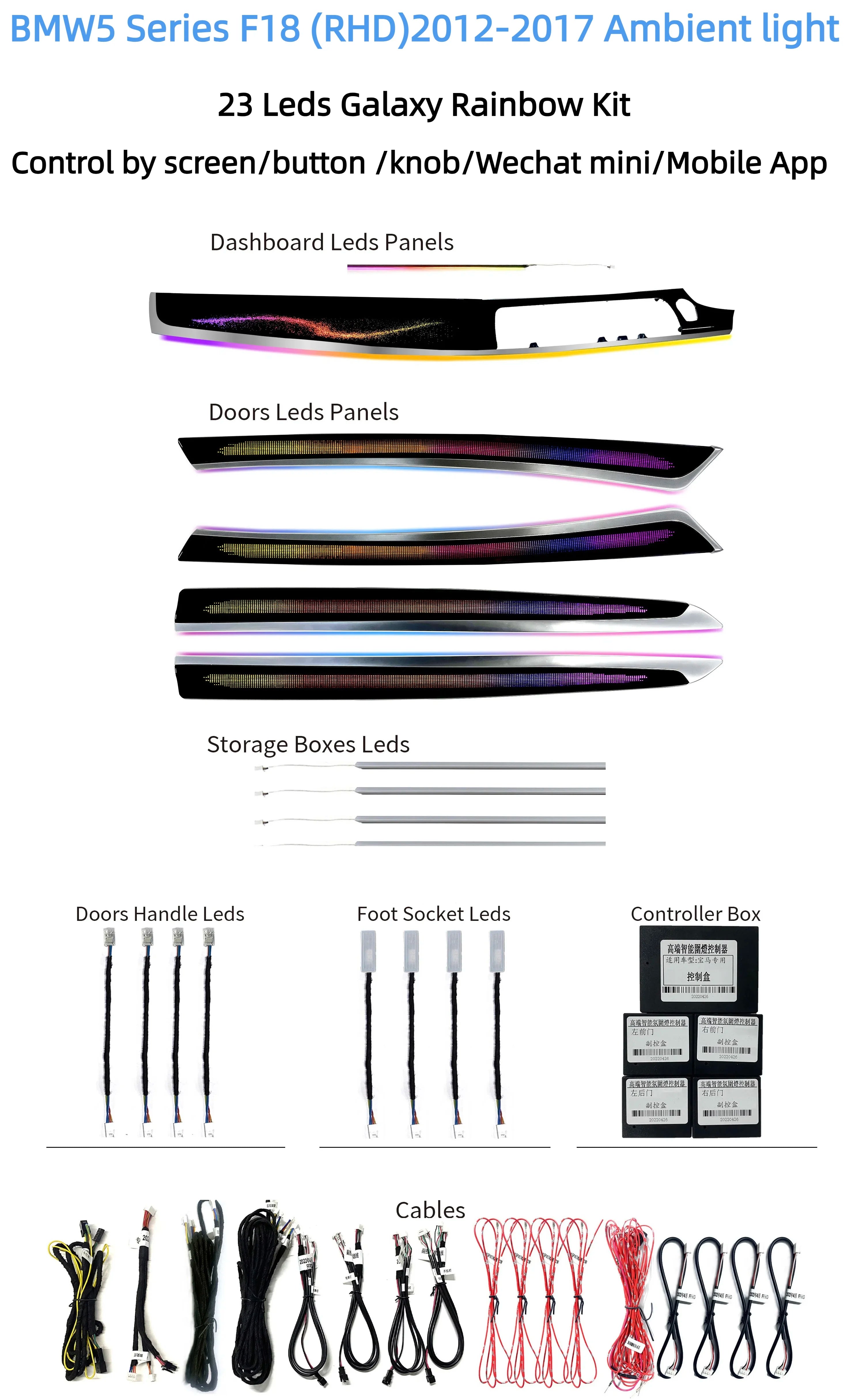 New RHD  Car Interior Ambient Light Colorful  Led  for Right Steering Wheel Galaxy Panel  for BMW 5 Series F10 F11 F18 2012-2017