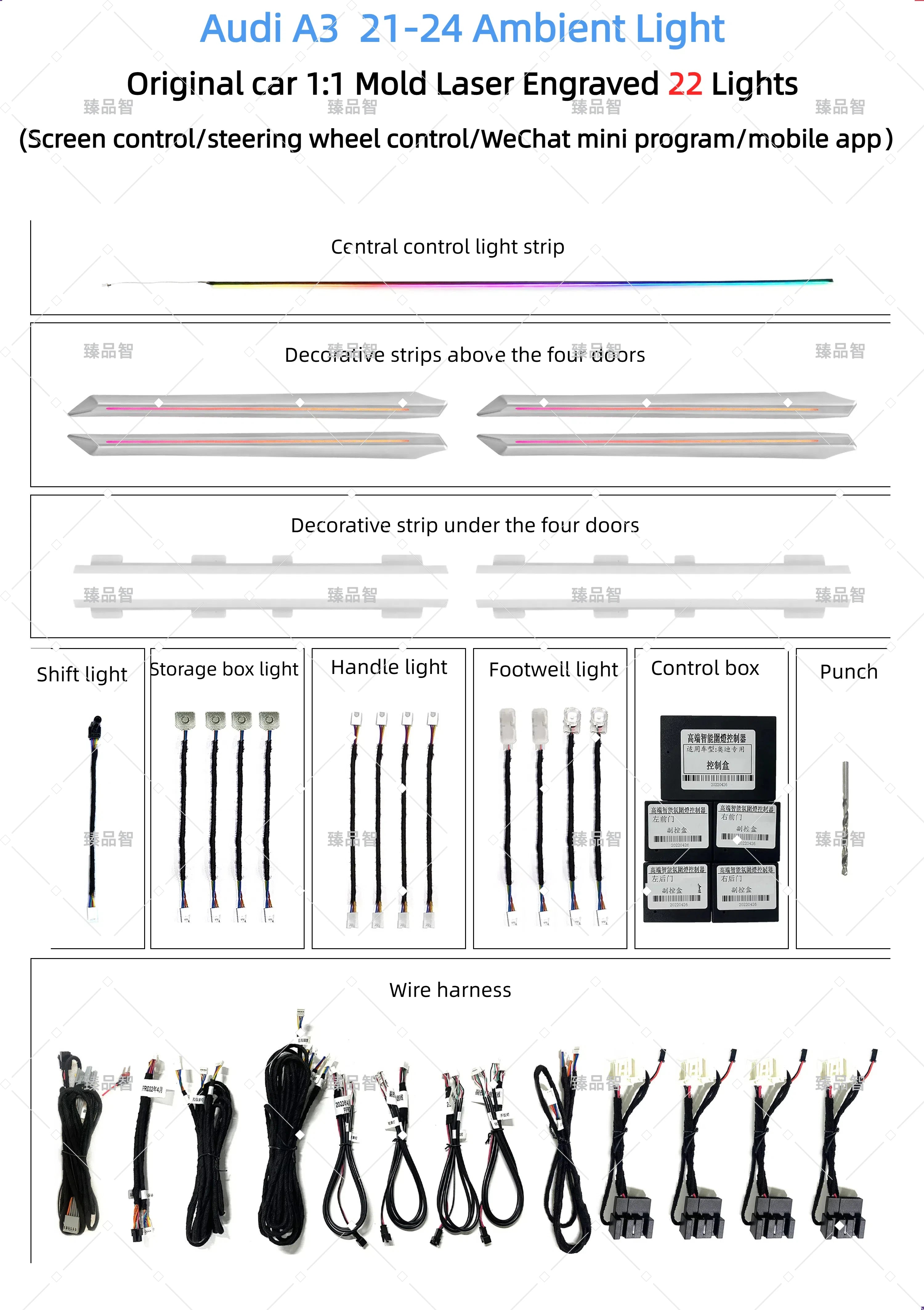 Factory Price Car Ambient Light Symphony Interior Light Automotive  LED Decorative Lights Accessories for Audi A3 2021-2024