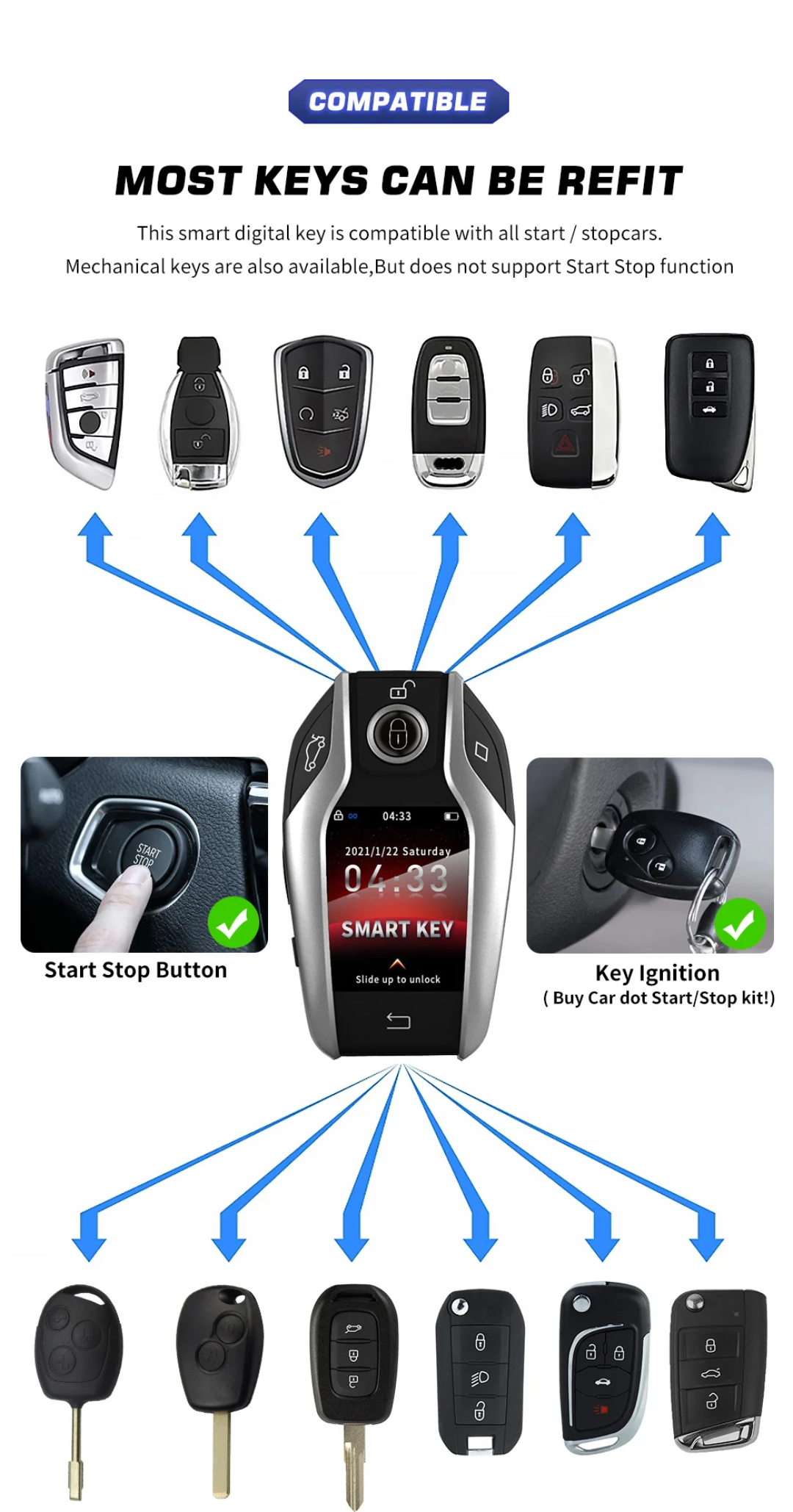 Clé intelligente universelle avec écran LCD – Programmation rapide via OBD